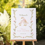 Vintage Goose Girl Baby Shower Welcome Sign<br><div class="desc">This baby shower welcome board design features a cute little goose and her mama,  and a whimsical watercolor greenery frame design with pink floral elements.</div>
