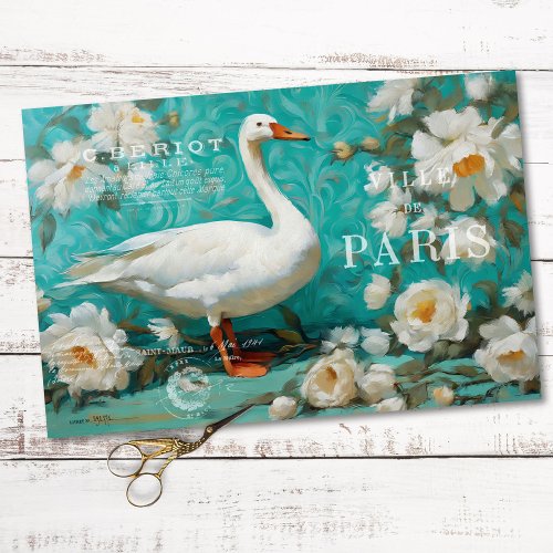 Vintage Goose Rustic Floral Decoupage  Tissue Paper