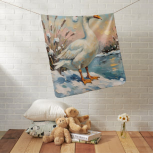Vintage Goose with Santa Hat by Frozen Christmas Baby Blanket