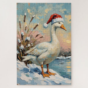 Vintage Goose with Santa Hat by Frozen Christmas Jigsaw Puzzle