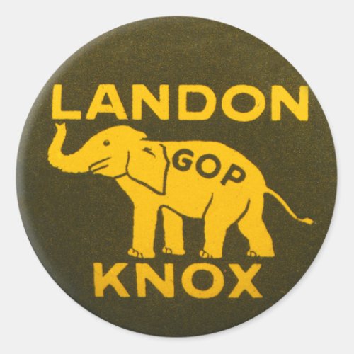 Vintage GOP Landon Knox Political Pin_back Classic Round Sticker