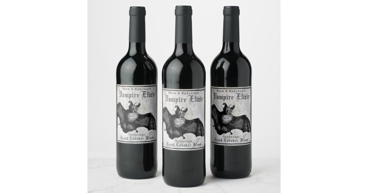 Vintage Goth Bat Halloween Vampire Elixir Wine Label | Zazzle