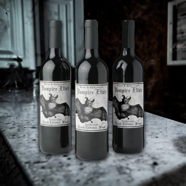 Vintage Goth Bat Halloween Vampire Elixir Wine Label | Zazzle