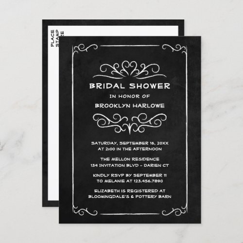 Vintage Goth  Black Chalkboard Bridal Shower Invitation Postcard
