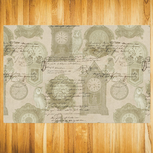 Vintage Goth Decoupage Clock Owl Tissue Paper