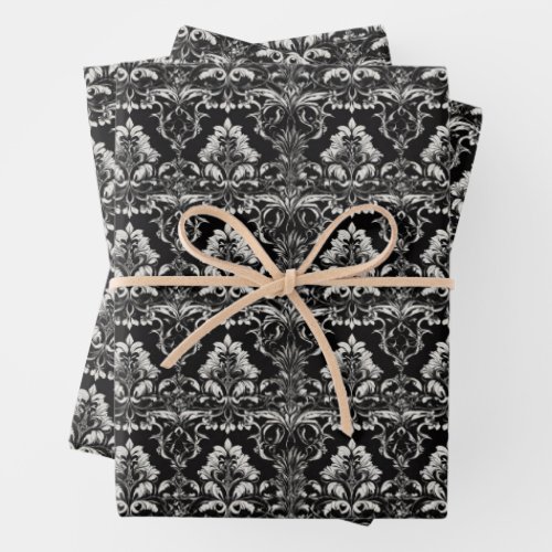 Vintage Goth Floral Damask Wrapping Paper Sheets