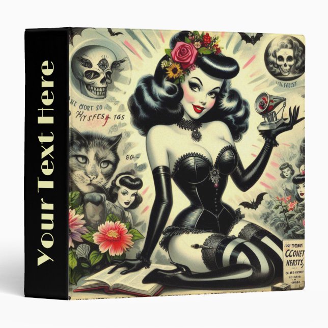 Vintage Goth Girl Illustration 3 Ring Binder (Front/Spine)