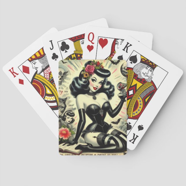 Vintage Goth Girl Illustration Poker Cards (Back)