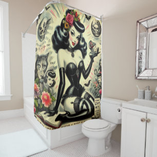 Vintage Goth Girl Illustration Shower Curtain