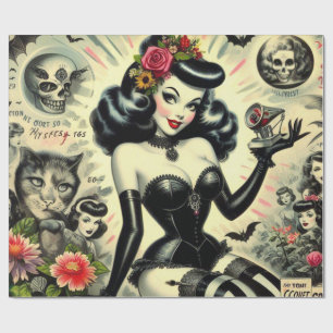 Vintage Goth Girl Illustration Wrapping Paper