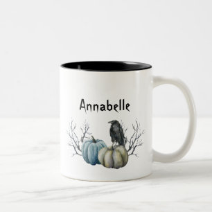 Vintage Goth Halloween Raven Pumpkins Name  Two-Tone Coffee Mug