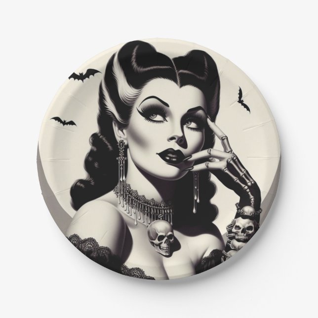 Vintage Goth Pin-up Paper Plates (Front)
