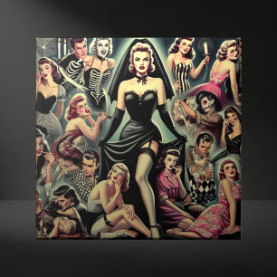 Vintage Goth Pin-Ups Ceramic Tile