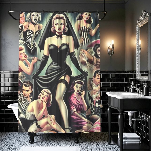 Vintage Goth Pin-Ups Shower Curtain (Creator Uploaded)