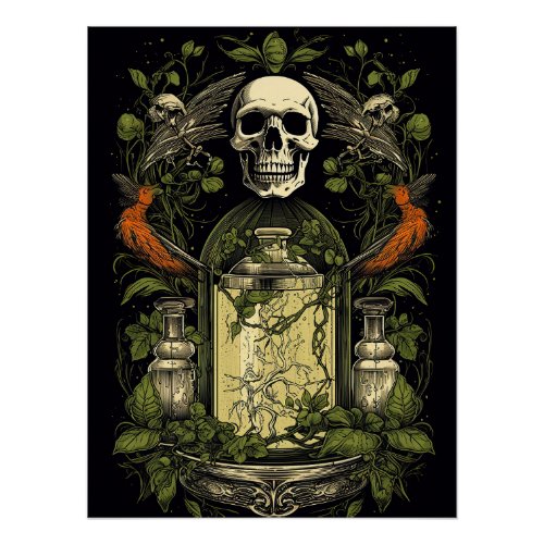 Vintage Goth Skeleton Skull Raven Poison Halloween Poster