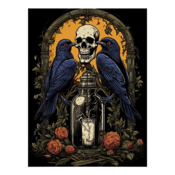 Vintage Goth Skeleton Skull Raven Poison Halloween Poster by WillowTreePrints at Zazzle