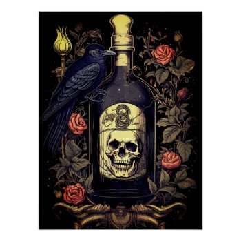 Vintage Goth Skeleton Skull Raven Poison Halloween Poster by WillowTreePrints at Zazzle