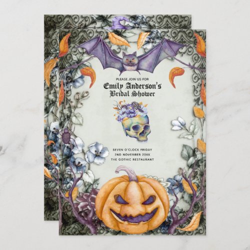 Vintage Goth Skulls Purple Orange Flowers Gothic Invitation