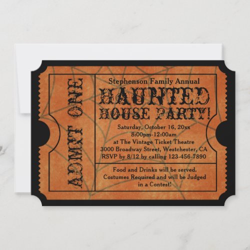 Vintage Goth Ticket Haunted House Halloween Party Invitation