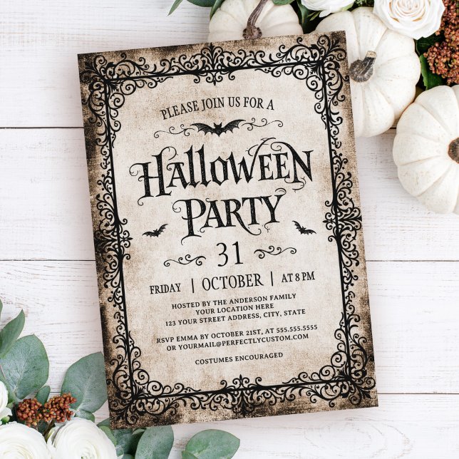 Vintage Gothic Antique Filigree Border Halloween Invitation (Vintage Gothic Antique Filigree Border Halloween Invitation)