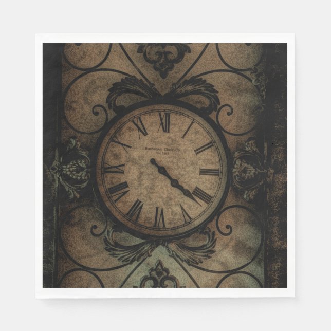 Vintage Gothic Antique Wall Clock Steampunk Napkins (Front)