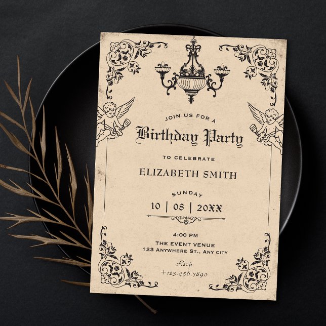 Vintage gothic arch angels birthday invitation (Creator Uploaded)