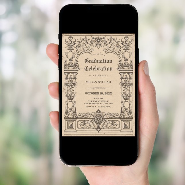 Vintage gothic arch graduation invitation (Front Digital)