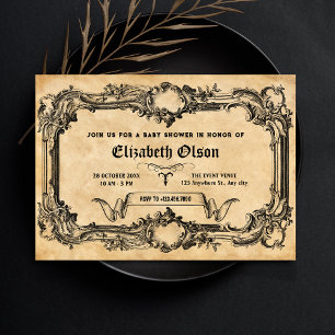 Vintage gothic baby shower invitation