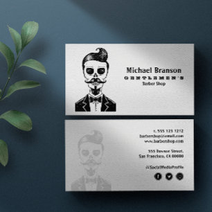 Vintage Gothic Barber Shop Skull Social media icon Business Card