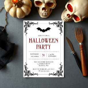 Vintage Gothic Bat Adult Halloween Party Invitation