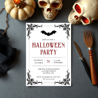 Vintage Gothic Bat Adult Halloween Party  Invitation