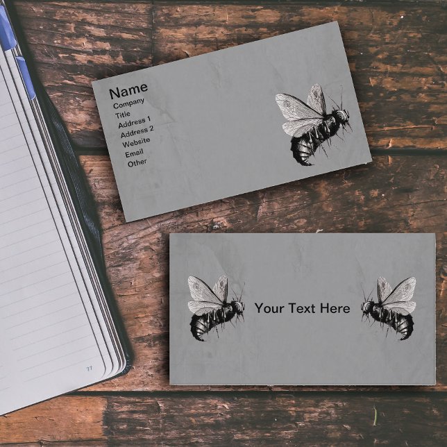 Vintage Gothic Bees Skull Wings Gray Business Card (Two spooky bees with skull and crossbones on wings on grey business cards.)