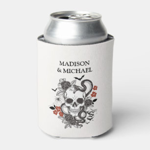Vintage Gothic Black And Burgundy Wedding Can Cooler