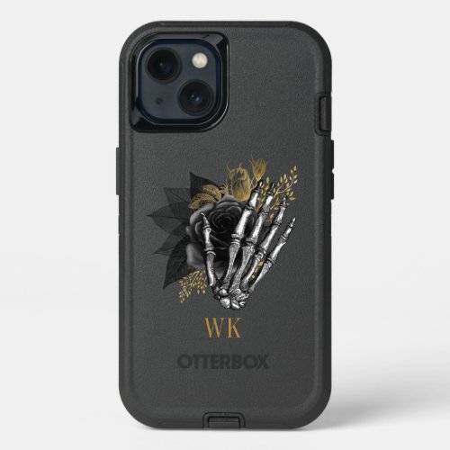 Vintage Gothic Black and Gold Floral Skeleton iPhone 13 Case