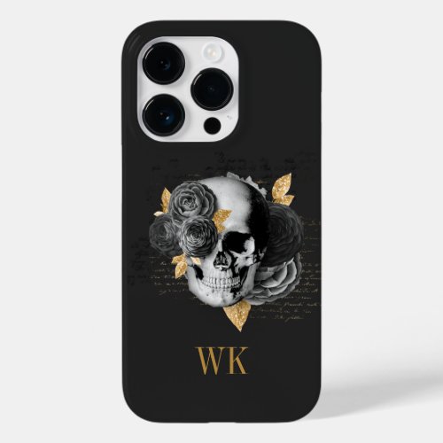 Vintage Gothic Black and Gold Floral Skull Case_Mate iPhone 14 Pro Case