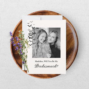 Vintage Gothic Black Bat Bridesmaid Photo Card