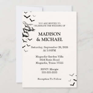 Vintage Gothic Black Bat Wedding Invitation