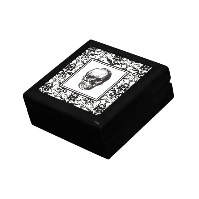Vintage Gothic Black Damask Pattern Skull Jewelry Box (Side)