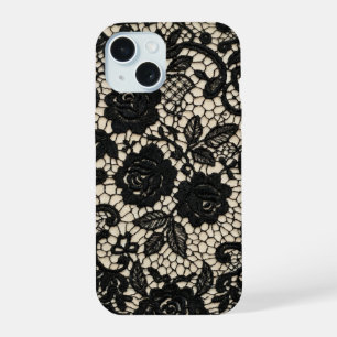 Vintage Gothic Black Floral Lace Pattern Romantic iPhone 15 Case