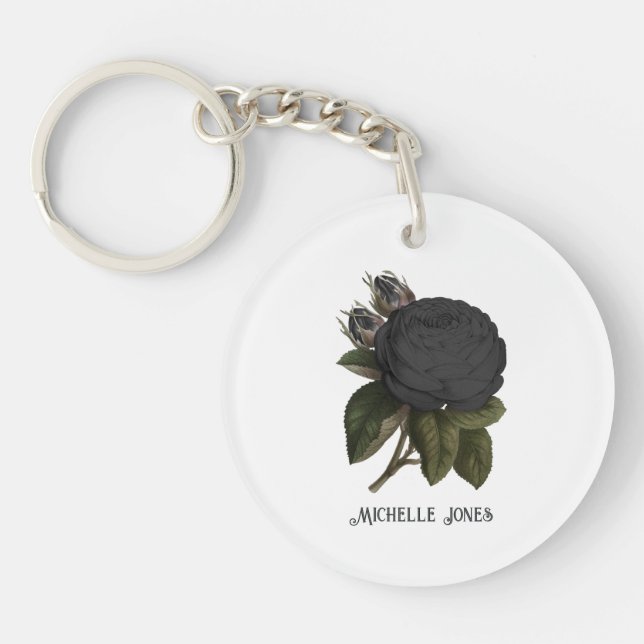 Vintage Gothic Black Roses Keychain (Front)