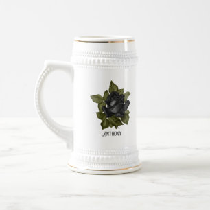 Vintage Gothic Black Roses Personalized Beer Stein