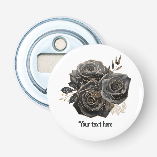 Vintage Gothic Black Roses Personalized Bottle Opener (Front)