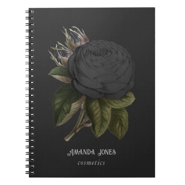 Vintage Gothic Black Roses Personalized Notebook (Front)