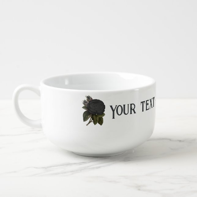 Vintage Gothic Black Roses Personalized Soup Mug (Right)