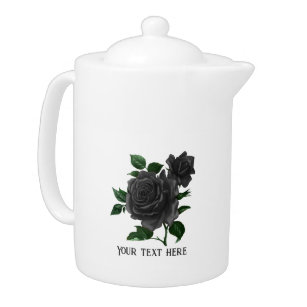 Vintage Gothic Black Roses Personalized Teapot
