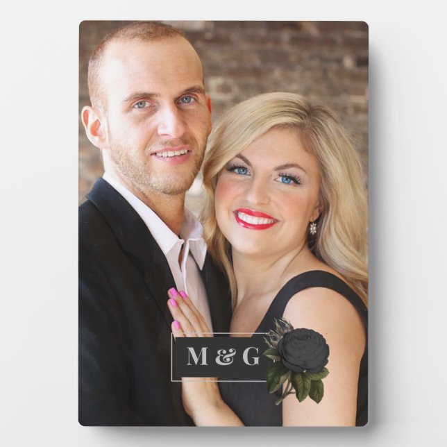 Vintage Gothic Black Roses Wedding Monogram Plaque (Front)