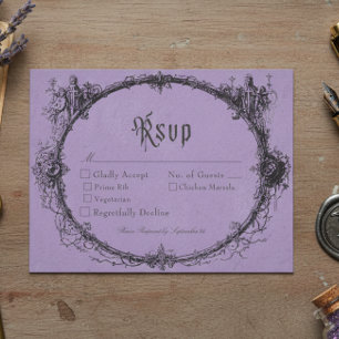 Vintage Gothic Black Toile Bat Purple Wedding RSVP Card