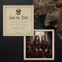 Vintage Gothic Black Toile Bat Tan Photo Wedding