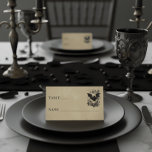 Vintage Gothic Black Toile Bat Tan Wedding Place Card<br><div class="desc">Elevate your special day with this elegant vintage design. This unique aged parchment style wedding table place card is perfect for couples seeking a sophisticated, classic, or dark aesthetic for their memorable celebration. Fully customizable, it sets a dramatic, vintage aesthetic and romantic tone for your ceremony. Created by Simply Farmhouse...</div>