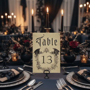 Vintage Gothic Black Toile Bat Tan Wedding Table Number